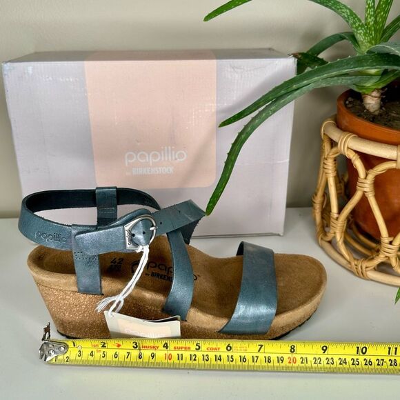 Birkenstock Papillio Sibyl Ring Buckle Metallic Black Leather Wedge Sandals 11 - Picture 9 of 12